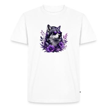 DJ loup violet avec une couronne de fleurs - T-shirt Premium bio Homme - blanc - Devant - Nico (187cm)