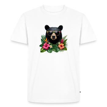 Tropical bear head with flower glasses - Men's Premium Organic T-Shirt - white - Front - Nico (187cm)