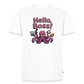 Bonjour Chef humoristique du bureau pieuvre surmené - T-shirt Premium bio Homme - blanc - Devant - Nico (187cm)