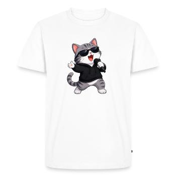 Cute Cat Cartoon Karaoke Singer Musician Comic - Men's Premium Organic T-Shirt - white - Front - Nico (187cm)