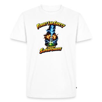 Forgetting lab safety – superpowers - Men's Premium Organic T-Shirt - white - Front - Nico (187cm)