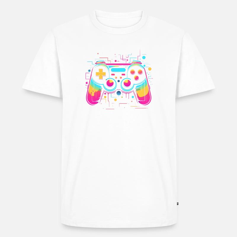 Game Controller Retrowave Look - Männer Premium Bio T-Shirt - Weiß