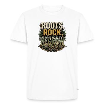 Roots Rock Regrow Farmer - Men's Premium Organic T-Shirt - white - Front - Nico (187cm)
