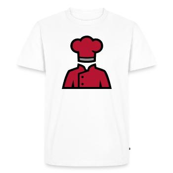 Veste du chef Bonnet du chef Logo du restaurant Chef - T-shirt Premium bio Homme - blanc - Devant - Nico (187cm)