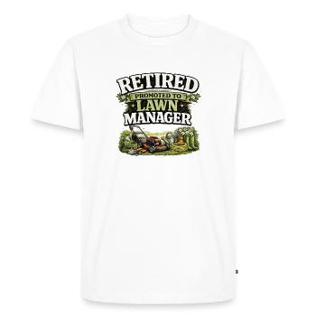 Retraite : Promu gestionnaire de pelouse - T-shirt Premium bio Homme - blanc - Devant - Nico (187cm)