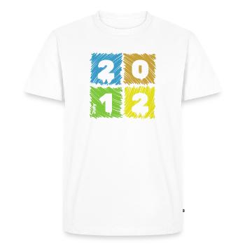 Patches colorées pour le 14e anniversaire depuis 07/2012 - T-shirt Premium bio Homme - blanc - Devant - Nico (187cm)