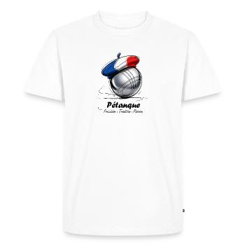 Boule de Pétanque Française en Béret Tricolore - T-shirt Premium bio Homme - blanc - Devant - Nico (187cm)