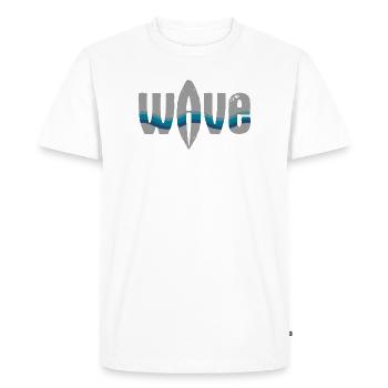 Typographie ondulatoire avec rubans bleus - T-shirt Premium bio Homme - blanc - Devant - Nico (187cm)