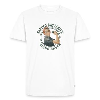 Les piles rétro Power Woman passent au concombre vert - T-shirt Premium bio Homme - blanc - Devant - Nico (187cm)