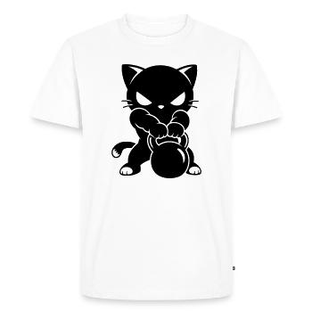 Chat de fitness avec motif de kettlebell - T-shirt Premium bio Homme - blanc - Devant - Nico (187cm)