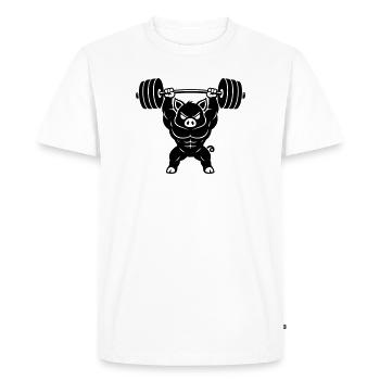 Muscle pig lifts heavy dumbbell - Men's Premium Organic T-Shirt - white - Front - Nico (187cm)
