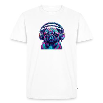 Carlin pop art avec des écouteurs néon DJ Dog - T-shirt Premium bio Homme - blanc - Devant - Nico (187cm)