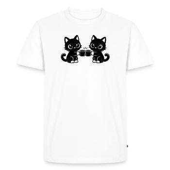 Deux chats qui boivent du café ensemble - T-shirt Premium bio Homme - blanc - Devant - Nico (187cm)