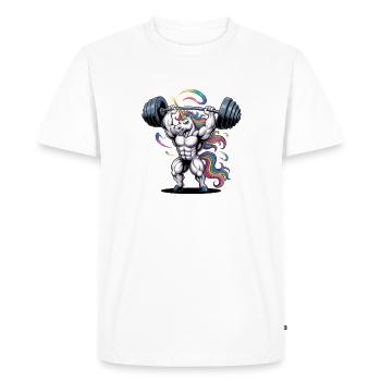 Bodybuilding Unicorn With Dumbbell Rainbow Power - Men's Premium Organic T-Shirt - white - Front - Nico (187cm)