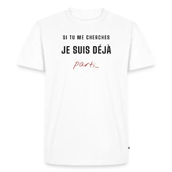 Je suis déjà parti – message énigmatique - T-shirt Premium bio Homme - blanc - Devant - Nico (187cm)