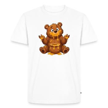 Honey Bear Cartoon with Pot - Men's Premium Organic T-Shirt - white - Front - Nico (187cm)