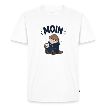 Moin Otter with Coffee Pullover Hoodie - Men's Premium Organic T-Shirt - white - Front - Nico (187cm)