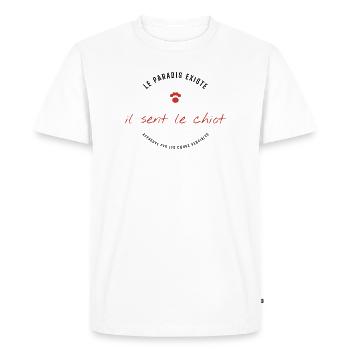 Le Paradis Existe Chiot - T-shirt Premium bio Homme - blanc - Devant - Nico (187cm)