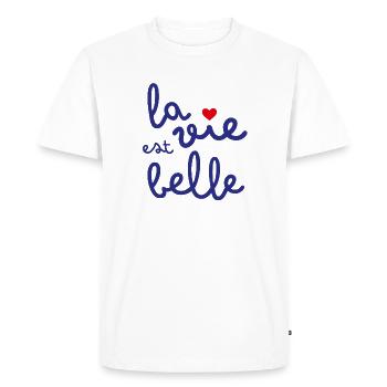 Life is good - Men's Premium Organic T-Shirt - white - Front - Nico (187cm)
