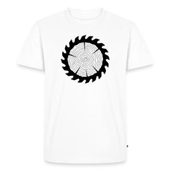 Disque en bois de la lame de scie charpentiere - T-shirt Premium bio Homme - blanc - Devant - Nico (187cm)