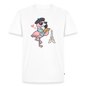 Flamant rose parisien avec croissant - T-shirt Premium bio Homme - blanc - Devant - Nico (187cm)