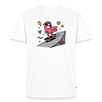 Flamingo skater on ramp board - Men's Premium Organic T-Shirt - white - Front - Nico (187cm)