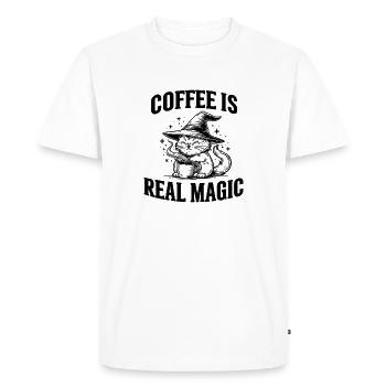 Le café est une vraie magie Chat Café Magicien - T-shirt Premium bio Homme - blanc - Devant - Nico (187cm)