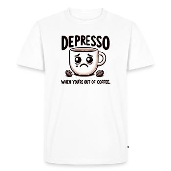 Mème Depresso Mug : À court de café - T-shirt Premium bio Homme - blanc - Devant - Nico (187cm)