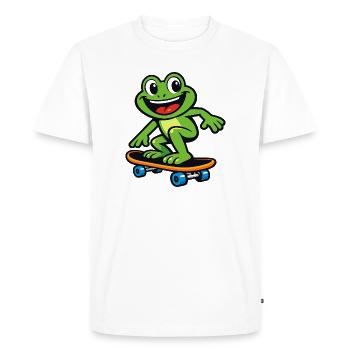 Frog on Skateboard – Cartoon Design - Men's Premium Organic T-Shirt - white - Front - Nico (187cm)