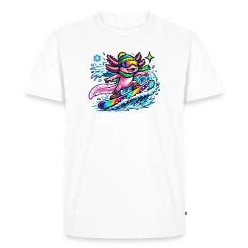 Vague arc-en-ciel surfeur Axolotl - T-shirt Premium bio Homme - blanc - Devant - Nico (187cm)