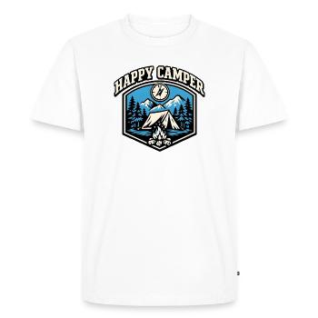 Happy Camper Badge - Men's Premium Organic T-Shirt - white - Front - Nico (187cm)