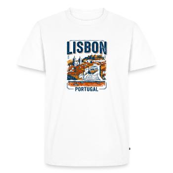 Lisbon Portugal Street Scene With Yellow Tram - Men's Premium Organic T-Shirt - white - Front - Nico (187cm)