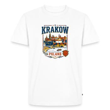 Vue sur la ligne d’horizon de Cracovie, Pologne, avec bateau fluvial - T-shirt Premium bio Homme - blanc - Devant - Nico (187cm)