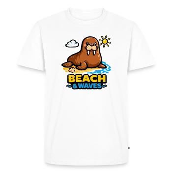 Walrus on the Beach: Beach & Waves - Men's Premium Organic T-Shirt - white - Front - Nico (187cm)