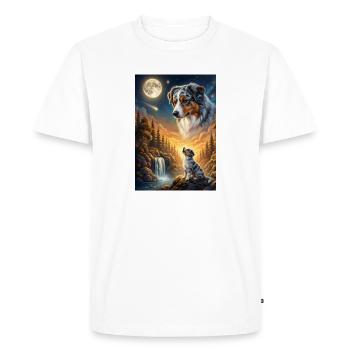 Chien Hurlant à la Lune Berger Australien - T-shirt Premium bio Homme - blanc - Devant - Nico (187cm)