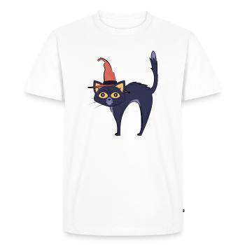 Chat Sorcière de Minuit - T-shirt Premium bio Homme - blanc - Devant - Nico (187cm)