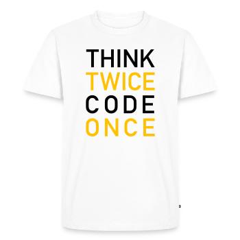 Think Twice Code Once Programmer - Men's Premium Organic T-Shirt - white - Front - Nico (187cm)