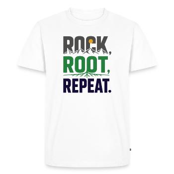 Course sur sentier - Pierre, Root, Repeat - T-shirt Premium bio Homme - blanc - Devant - Nico (187cm)