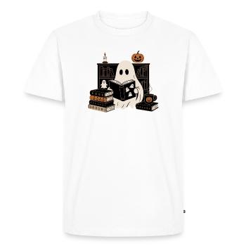 Lecture des livres de fantômes d’Halloween - T-shirt Premium bio Homme - blanc - Devant - Nico (187cm)