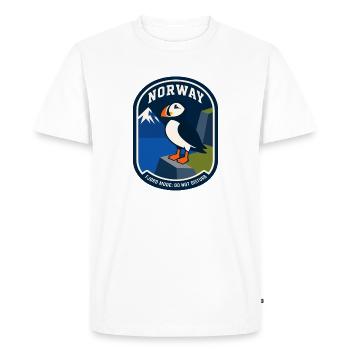 Norway Puffin Fjord Patch - Men's Premium Organic T-Shirt - white - Front - Nico (187cm)