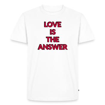 Love Is The Answer: Bold Red  - Men's Premium Organic T-Shirt - white - Front - Nico (187cm)