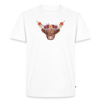 Bovins des Highlands à couronne de fleurs - T-shirt Premium bio Homme - blanc - Devant - Nico (187cm)