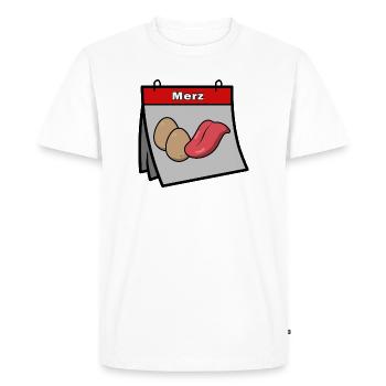 Merz Leck Eier – Political Satire Motif - Men's Premium Organic T-Shirt - white - Front - Nico (187cm)