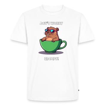 Don’t Worry Be Capy - Mignonne capybara dans une tasse à thé - T-shirt Premium bio Homme - blanc - Devant - Nico (187cm)