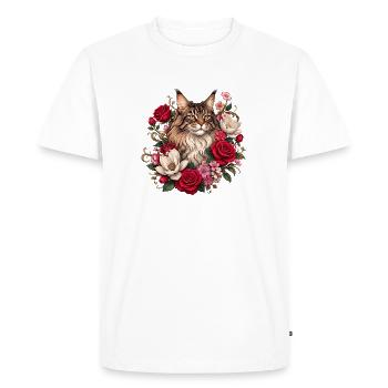 Chat fleuri dans le jardin de roses - T-shirt Premium bio Homme - blanc - Devant - Nico (187cm)