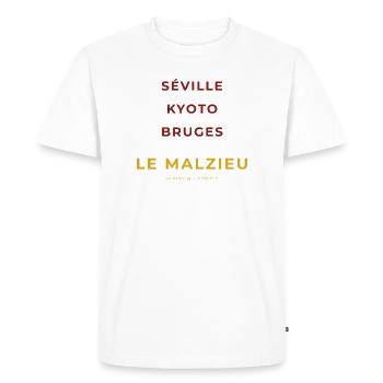 Le Malzieu Lozère - Séville - Kyoto - Bruges - T-shirt Premium bio Homme - blanc - Devant - Nico (187cm)