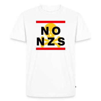 NO NZS, NEVER AGAIN, ANTI-FASCISM, NO AFD YELLOW - Men's Premium Organic T-Shirt - white - Front - Nico (187cm)