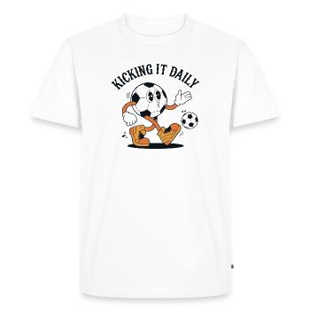 Retro Football Cartoon - Kicking It Daily - Men's Premium Organic T-Shirt - white - Front - Nico (187cm)