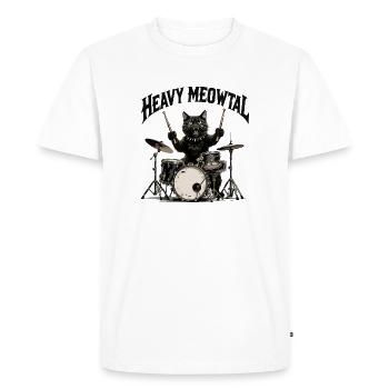 Heavy Metal Cat à la batterie - T-shirt Premium bio Homme - blanc - Devant - Nico (187cm)