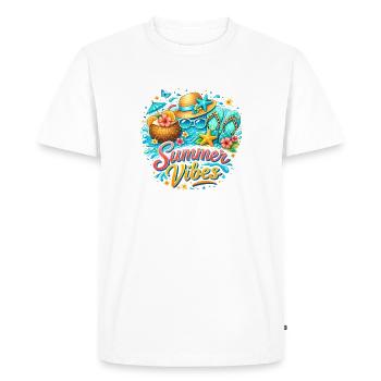 Ambiances estivales : Bonheur de plage et couleurs tropicales - T-shirt Premium bio Homme - blanc - Devant - Nico (187cm)
